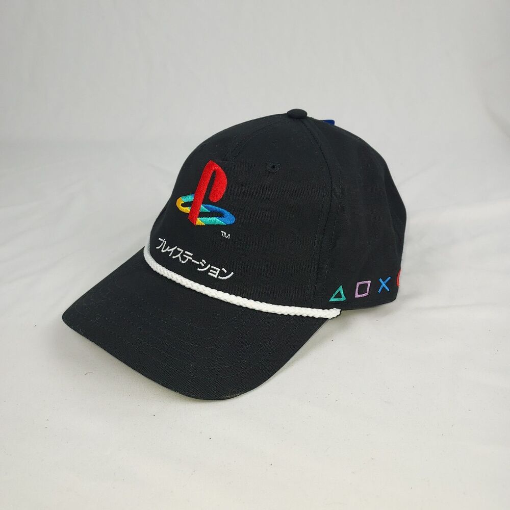 PlayStation Japanese Logo Snapback Hat Black OSFM Gaming Cap NWT
